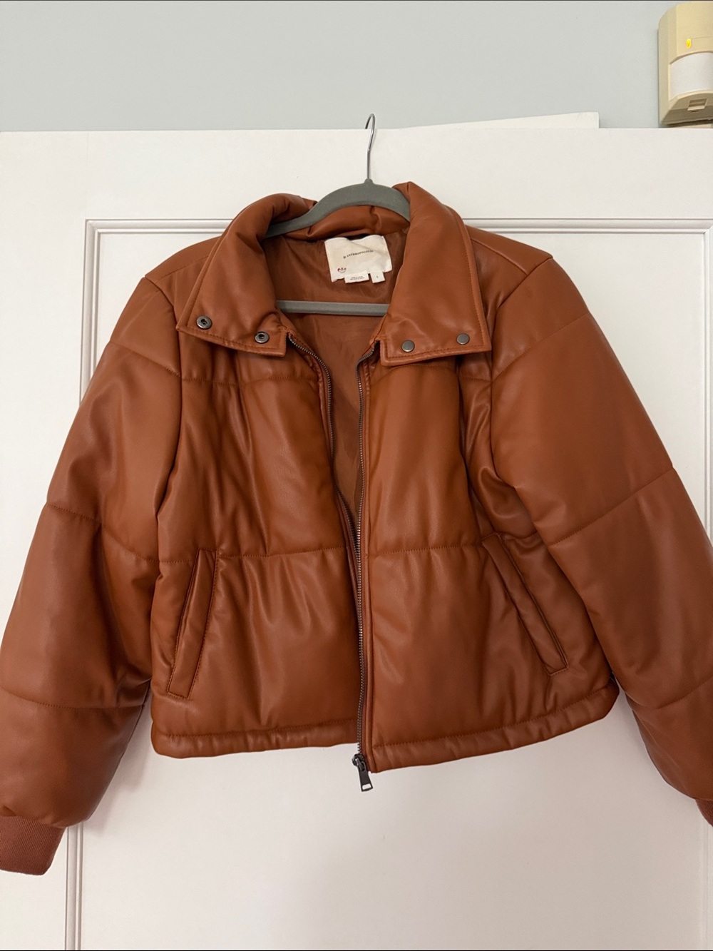 Anthropologie Rust Brown Vegan Leather Puffer Jacket